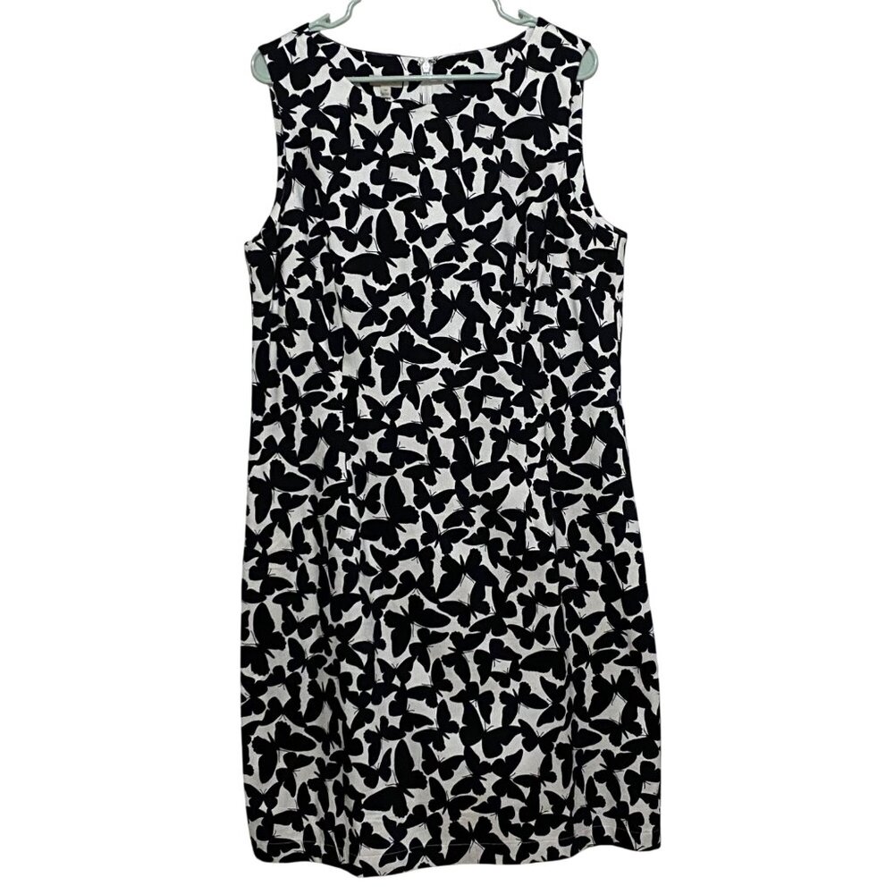 Talbots Butterfly Print Sleeveless Shift‎ Dress Size 14 Garden Club Sunday Vacay